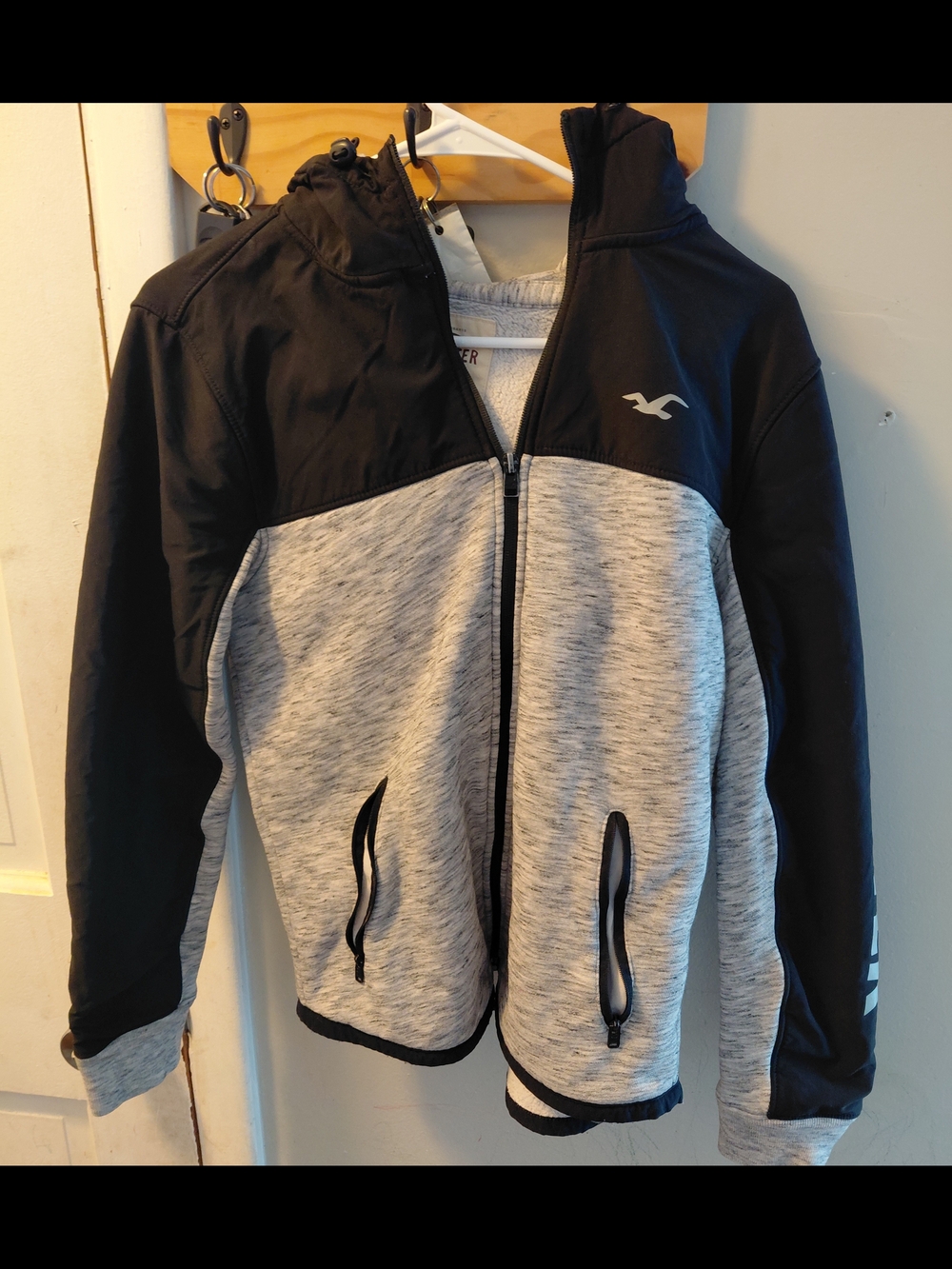 Hollister Two-Tone Zip Hoodie - Black & Heather Gray